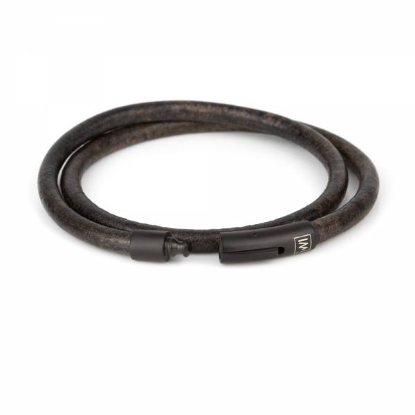 "Arcas Antique Black" - Leather Bracelet, Double Wrap, Stainless Steel Clasp