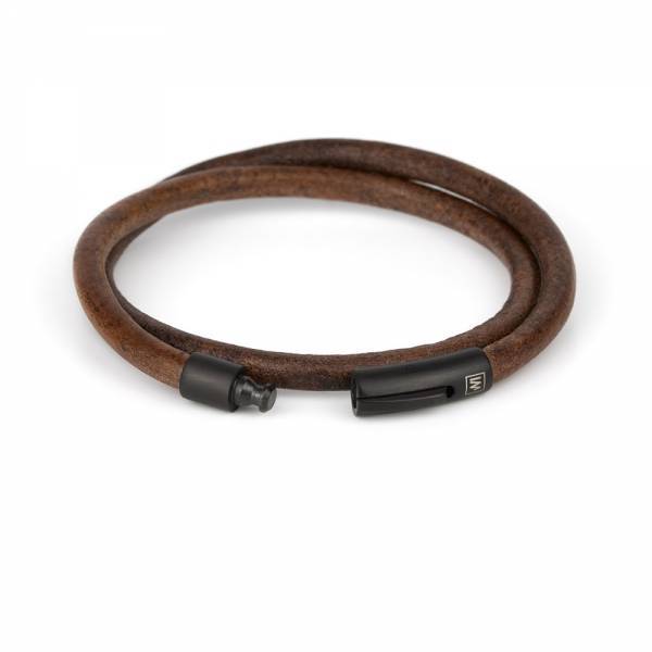 "Arcas Antique Brown" - Leather Bracelet, Double Wrap, Stainless Steel Clasp