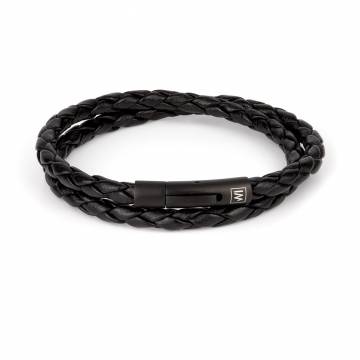 "Arcas Black Nappa" - Nappa Leather Bracelet, Double Wrap, Stainless Steel Clasp