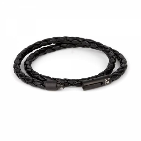 "Arcas Black Nappa" - Nappa Leather Bracelet, Double Wrap, Stainless Steel Clasp
