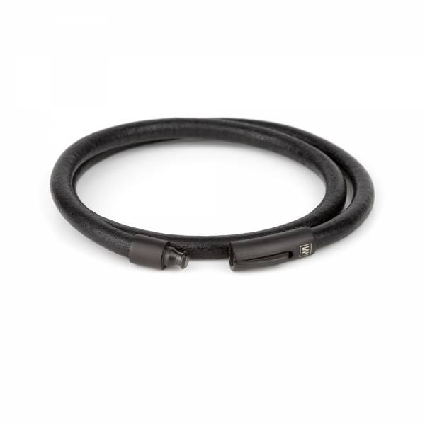 "Arcas Black" - Leather Bracelet, Double Wrap, Stainless Steel Clasp