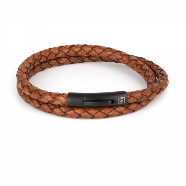 "Arcas Coconut Braided" - Leather Bracelet, Double Wrap, Stainless Steel Clasp