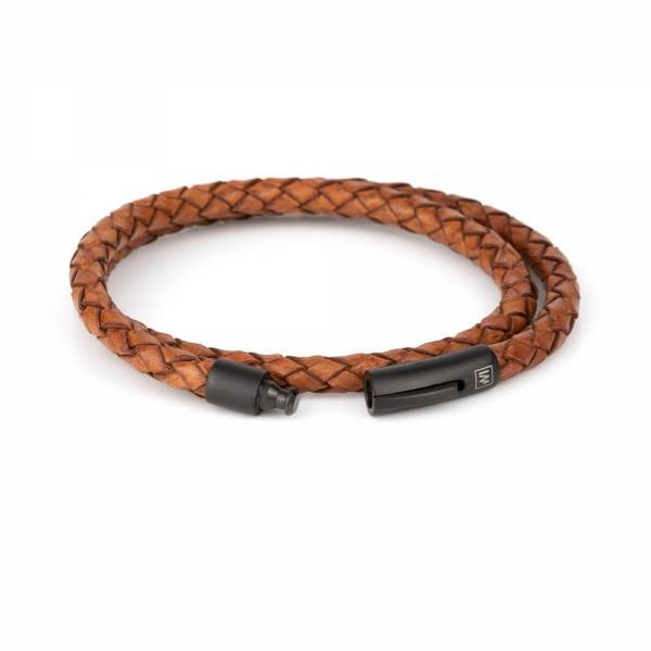 "Arcas Coconut Braided" - Leather Bracelet, Double Wrap, Stainless Steel Clasp