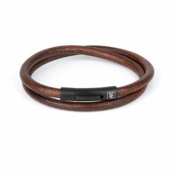 "Arcas Cognac" - Leather Bracelet, Double Wrap, Stainless Steel Clasp