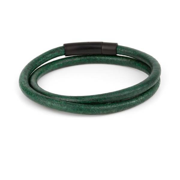 "Arcas Green" - Leather Bracelet, Double Wrap, Stainless Steel Clasp