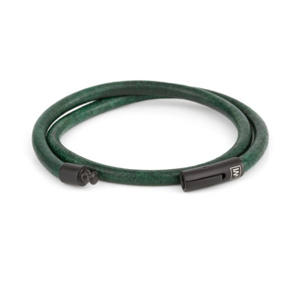 "Arcas Green" - Leather Bracelet, Double Wrap, Stainless Steel Clasp