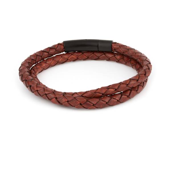 "Arcas Maroon Braided" - Leather Bracelet, Double Wrap, Stainless Steel Clasp