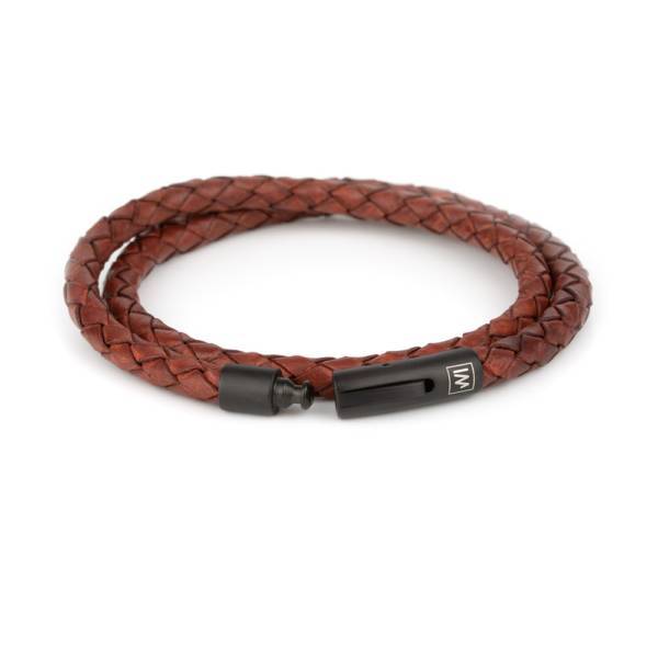 "Arcas Maroon Braided" - Leather Bracelet, Double Wrap, Stainless Steel Clasp
