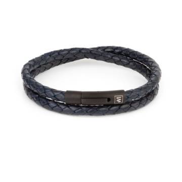 "Arcas Midnight Blue Braided" - Leather Bracelet, Double Wrap, Stainless Steel Clasp