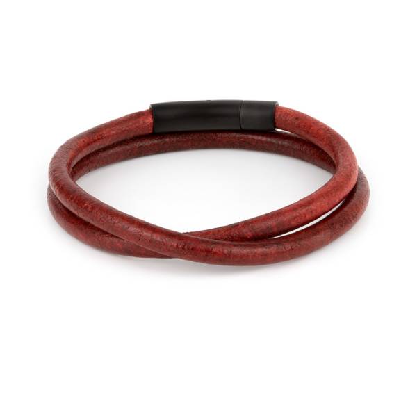 "Arcas Red" - Leather Bracelet, Double Wrap, Stainless Steel Clasp