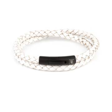"Arcas White Braided" - Leather Bracelet, Double Wrap, Stainless Steel Clasp