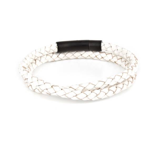 "Arcas White Braided" - Leather Bracelet, Double Wrap, Stainless Steel Clasp