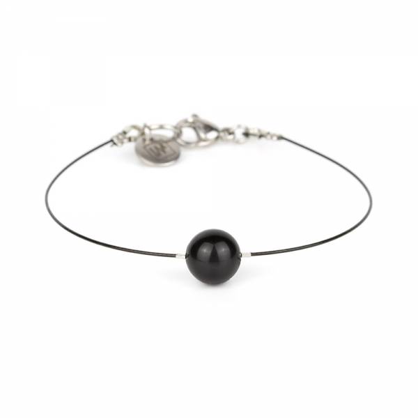 "Black Agate Mini Cosmo" - Women's Beaded Minimalist Bracelet, Zodiac Bracelet, Stainless Steel