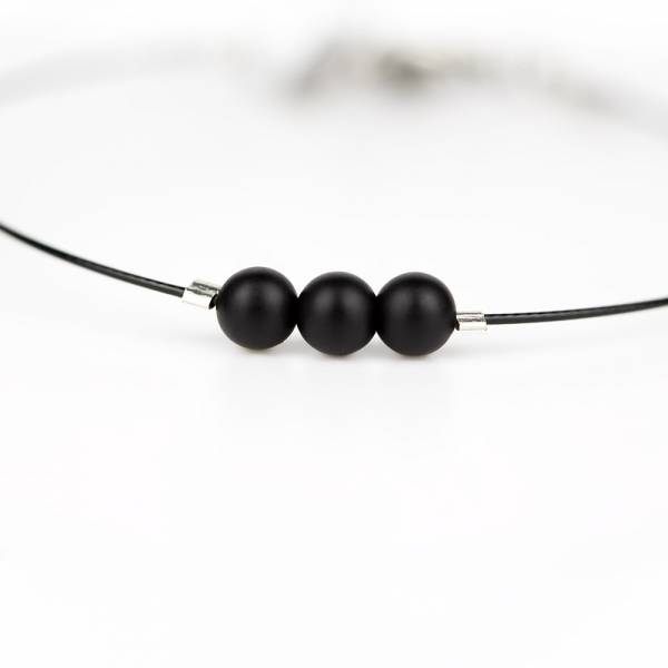 "Black Agate Mini Cosmo" - Women's Beaded Minimalist Bracelet, Zodiac Bracelet, Stainless Steel