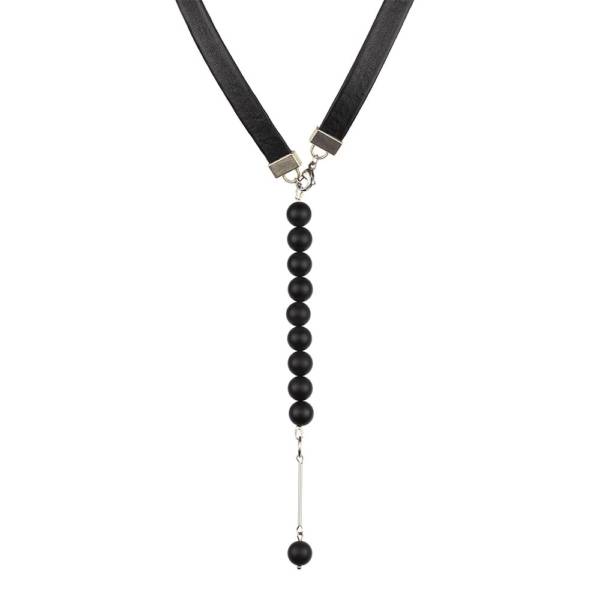 "Black Intense" - Black Agate Beaded Leather Wrap Bracelet as Necklace