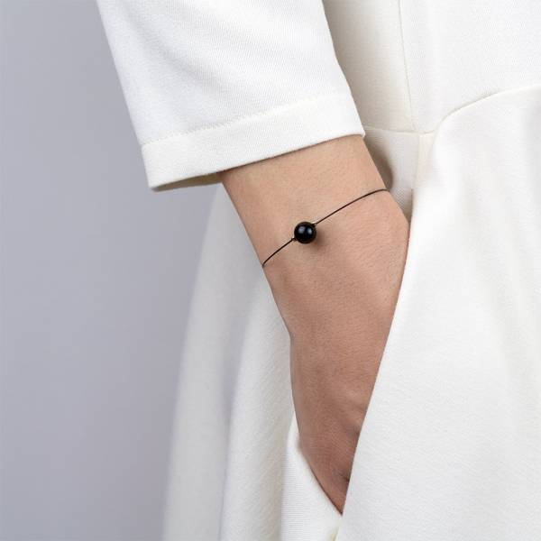"Black Tourmaline Mini Cosmo" - Women's Beaded Minimalist Bracelet, Zodiac Bracelet, Stainless Steel