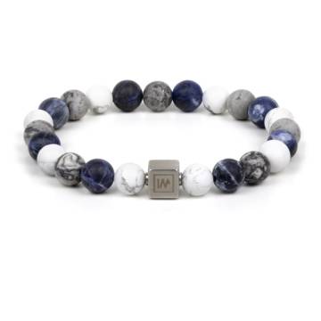 "Blue" - Howlite, Sodalite and Grey Picasso Jasper Stretch Bracelet, Stainless Steel