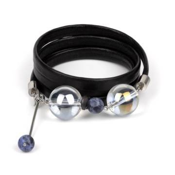 "Clear Inspiration" - Sodalite, Hematite and AB Coated Glass Beaded Leather Wrap Bracelet