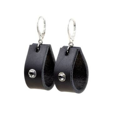 "Confidence Star" - Leather Drop Earrings with Swarovski Crystal, 925 Sterling Silver Leverbacks