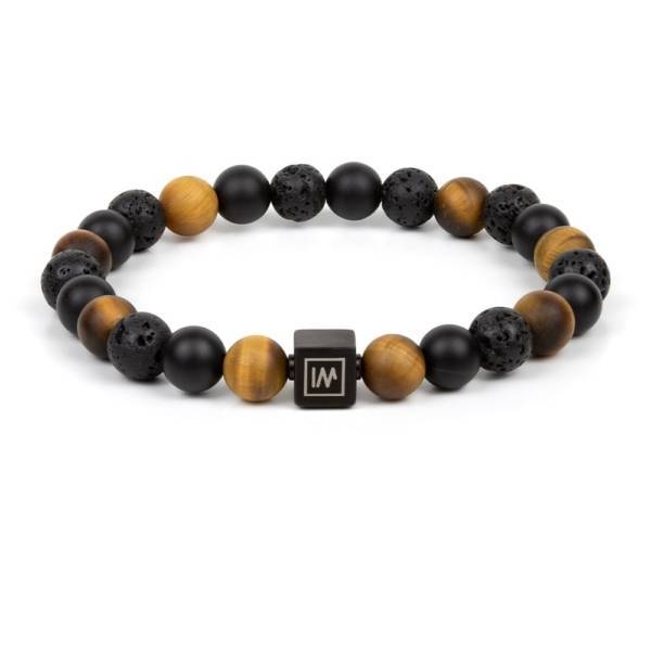 "Endurance Muted" - Tiger Eye, Black Agate and Lava Stone Stretch Bracelet, Stainless Steel