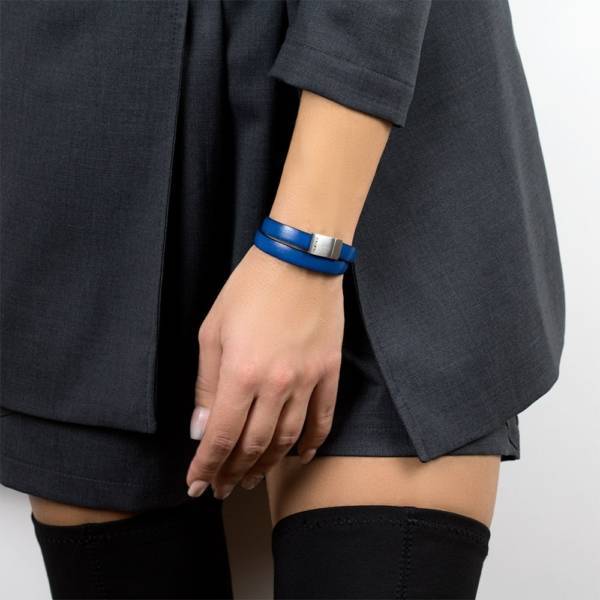 "Blue Wind Double" - Leather Bracelet, Double Wrap Stainless Steel Clasp