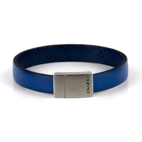 "Blue Wind" - Leather Bracelet, Single Wrap Stainless Steel Clasp