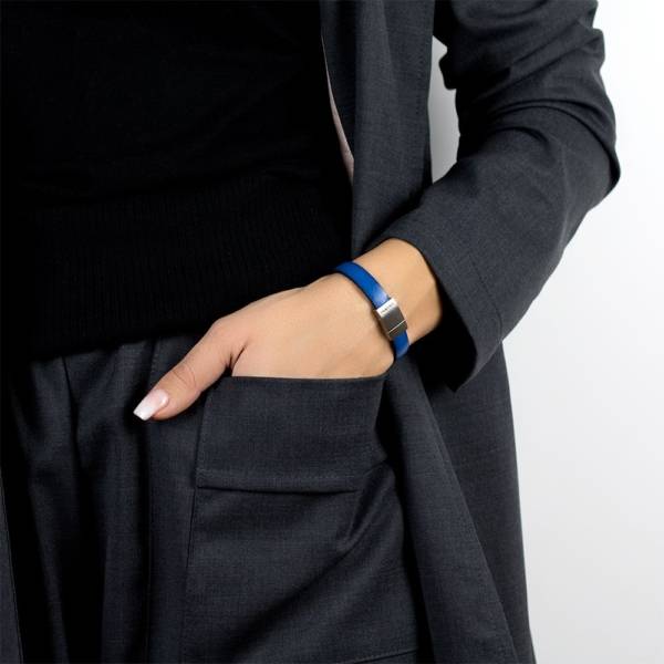 "Blue Wind" - Leather Bracelet, Single Wrap Stainless Steel Clasp