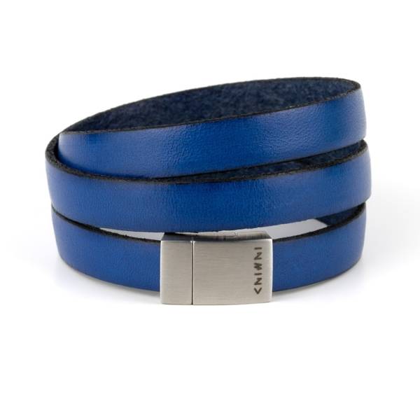 "Blue Wind Triple" - Leather Bracelet, Triple Wrap Stainless Steel Clasp