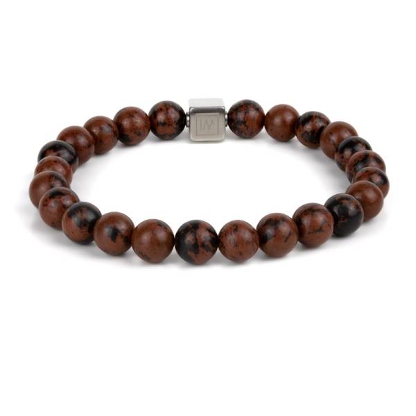 "Circle of Reflection" - Mahogany Obsidian Beaded Stretch Bracelet, Stainless Steel