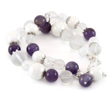 "Clear Perspective" - Amethyst, Clear Quartz and Ceramic Women's Beaded Bracelet