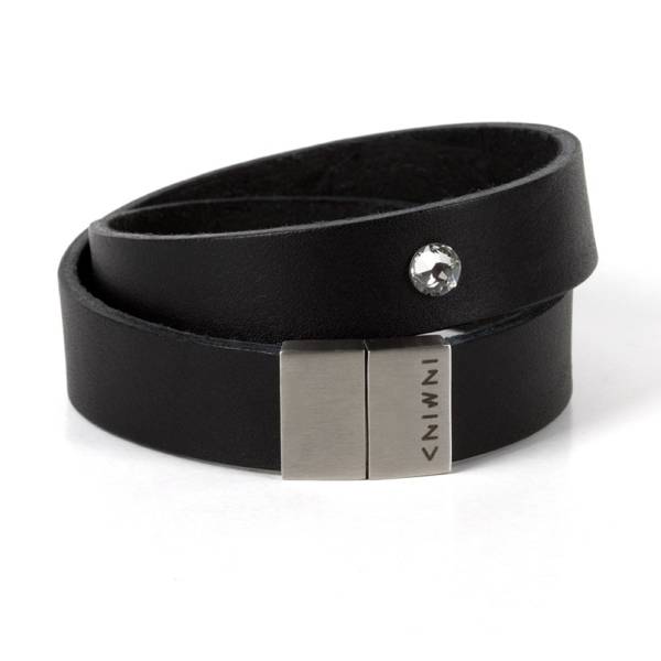 "Confidence Star Double" - Leather Bracelet with Swarovski Crystal, Double Wrap Stainless Steel Magnetic Clasp