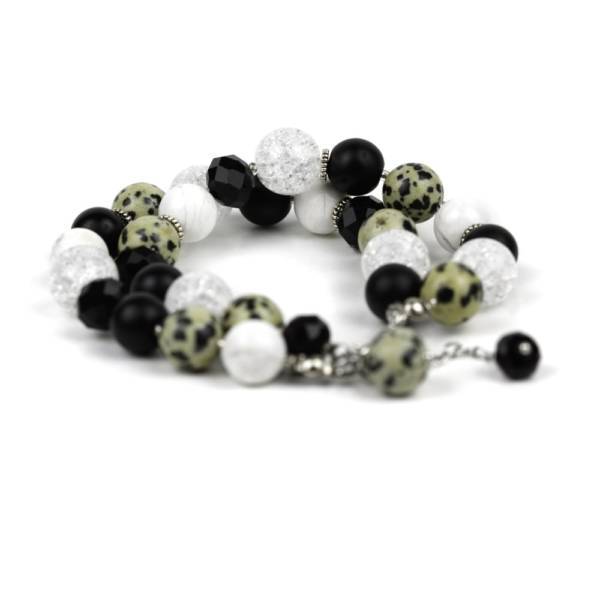 "Dalmatian Elegance" - Dalmatian Jasper, Clear Quartz, Shungite, Howlite and Crystal Women's Beaded Bracelet