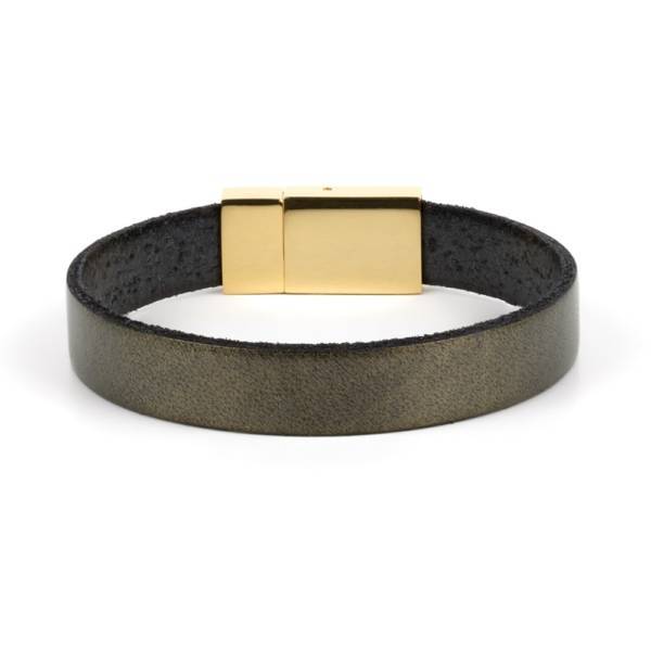 "Dark Gold" - Leather Bracelet, Single Wrap Stainless Steel Clasp