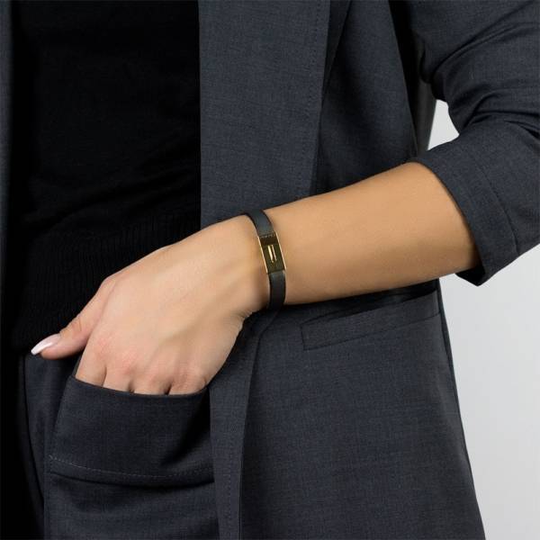 "Dark Gold" - Leather Bracelet, Single Wrap Stainless Steel Clasp