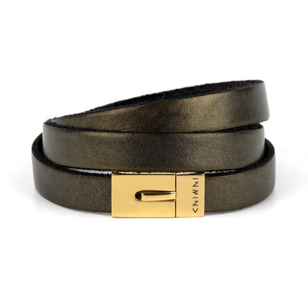 "Dark Gold Triple" - Leather Bracelet, Triple Wrap Stainless Steel Clasp
