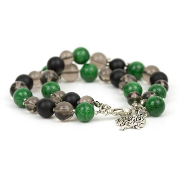 "Green Clouds" - Green Marble, Shungite and Smoky Quartz Women's Beaded Bracelet