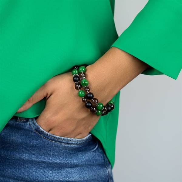"Green Clouds" - Green Marble, Shungite and Smoky Quartz Women's Beaded Bracelet