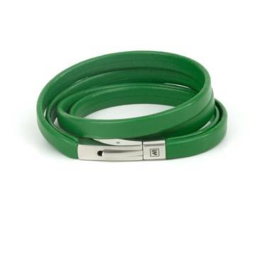 "Green" - Leather Bracelet, Double Wrap Stainless Steel Clasp