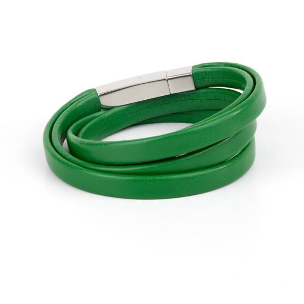 "Green" - Leather Bracelet, Double Wrap Stainless Steel Clasp