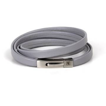 "Grey Serenity" - Leather Bracelet, Double Wrap Stainless Steel Clasp