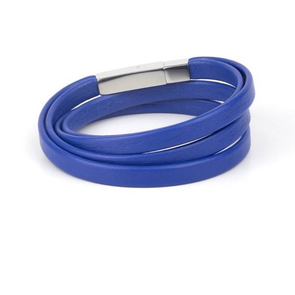 "Immortal Blue" - Leather Bracelet, Double Wrap Stainless Steel Clasp