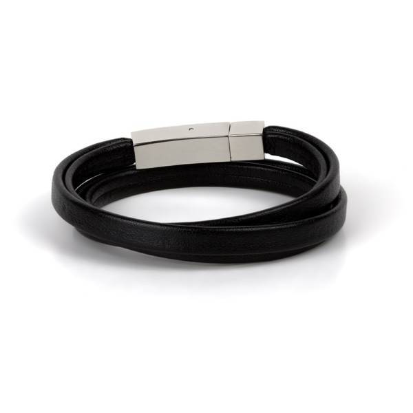 "Mystical Black" - Leather Bracelet, Double Wrap Stainless Steel Clasp