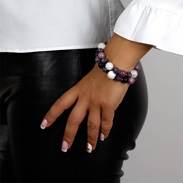 "No Shadow" - Lepidolite, Shungite, Clear Quartz, Crystal and Ceramic Women's Beaded Bracelet