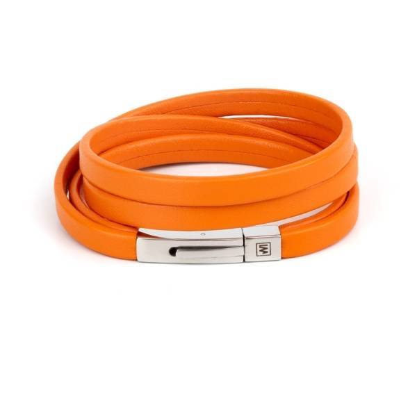 "Orange Happiness" - Leather Bracelet, Double Wrap Stainless Steel Clasp