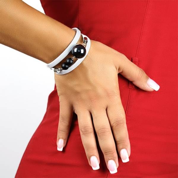 "Power of Positivity" - Shungite and Ceramic Beaded Leather Wrap Bracelet