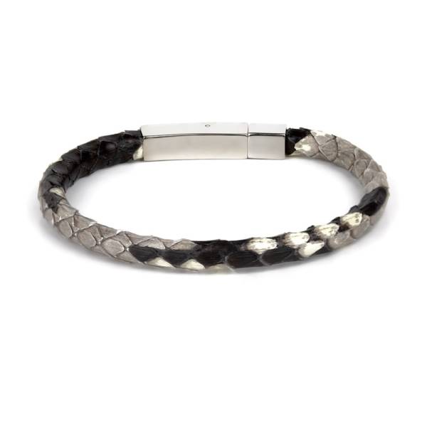 "Python" - Python Leather Bracelet, Snakeskin, Natural color, Single Wrap, Stainless Steel