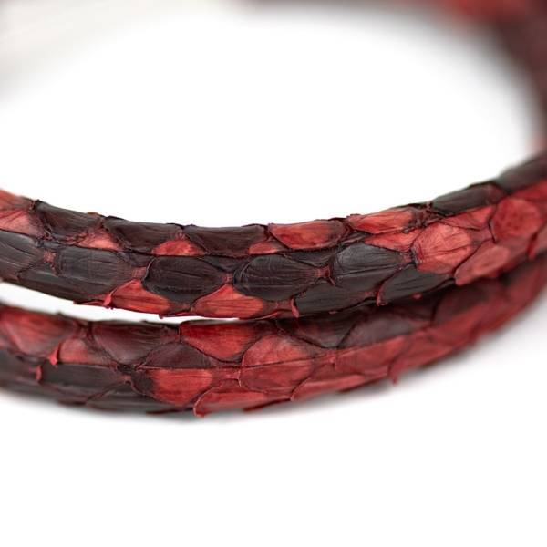 "Red Python Double" - Python Leather Bracelet, Snakeskin, Double Wrap, Stainless Steel