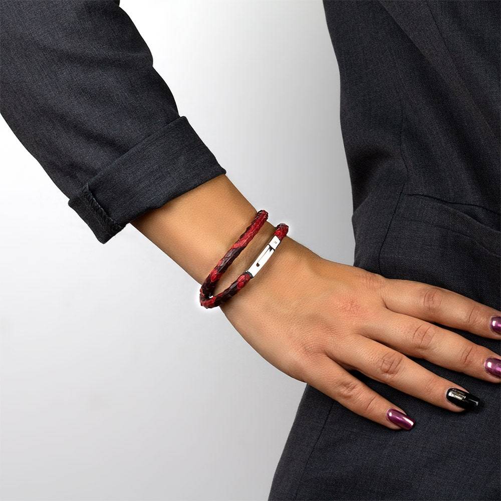 Luxury Cuff Python Leather Bracelets - Infinity Red Python Golden