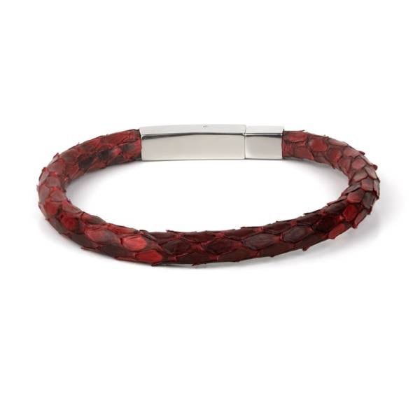 "Red Python" - Python Leather Bracelet, Snakeskin, Single Wrap, Stainless Steel