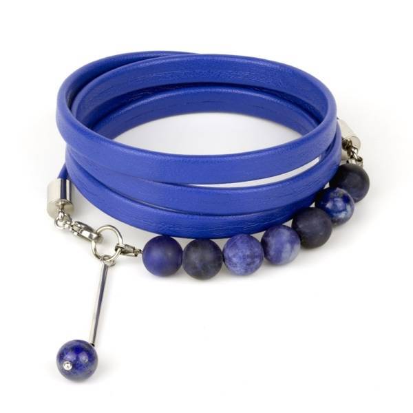 "Royal Blue" - Sodalite and Lapis Lazuli Beaded Leather Wrap Bracelet